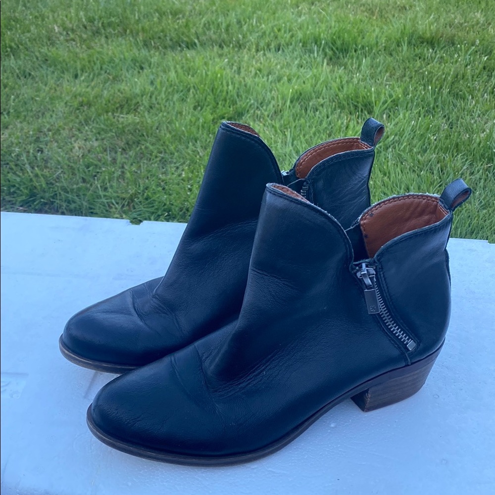 Luck Brand Women’s Black Leather Ankle Double Zips Boots Size 7M